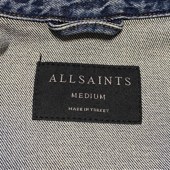 ALL SAINTS BLUE DISTRESSED HAY DENIM BUTTON UP COLLARED JEAN JACKET - Picture 8 of 10